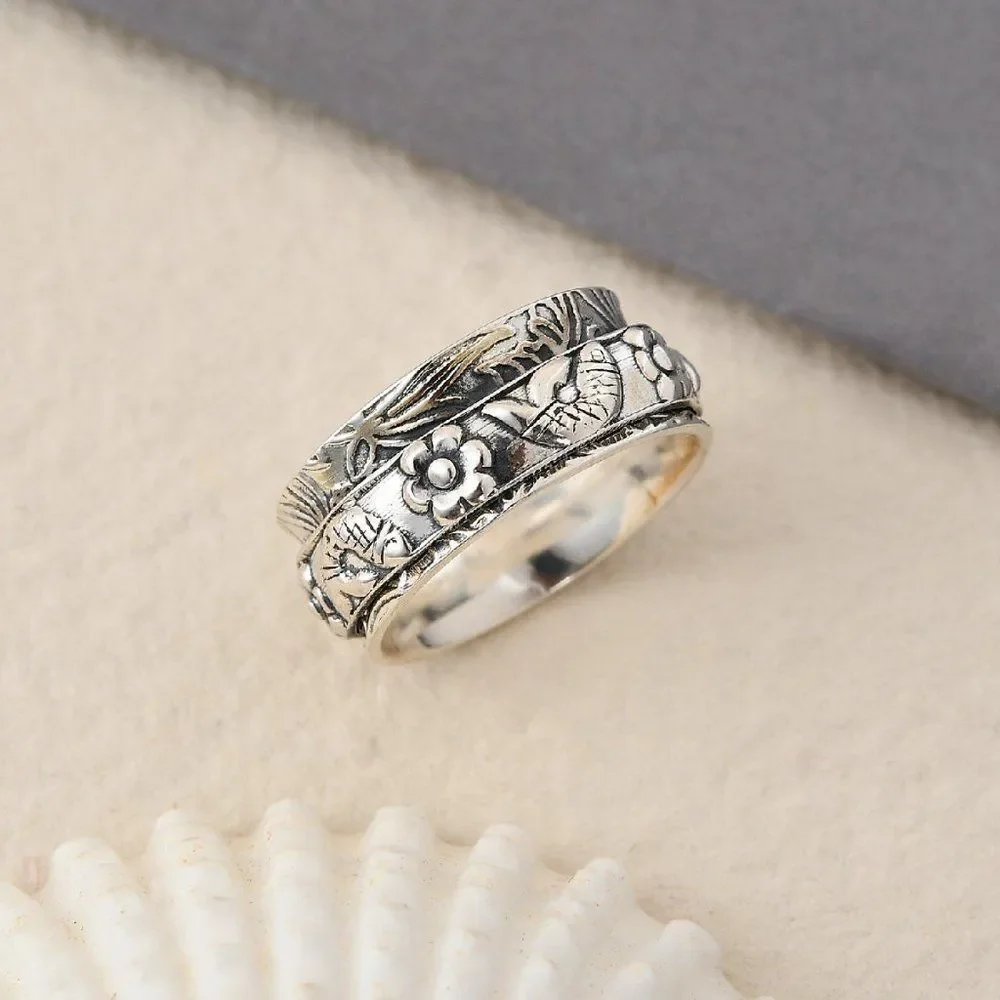 Sterling Silver Fish Concave Spinner Ring Size 8